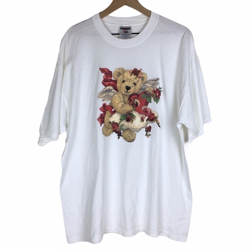 SARAH BENGRY Graphic T Shirt Bear Valentine’s Angel Floral Roses Hearts Size XL